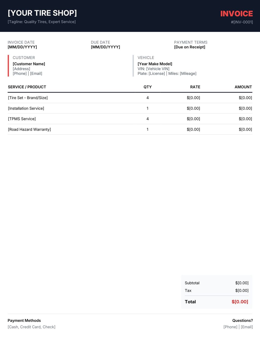 Free Auto Repair Invoice Templates + AI Generator